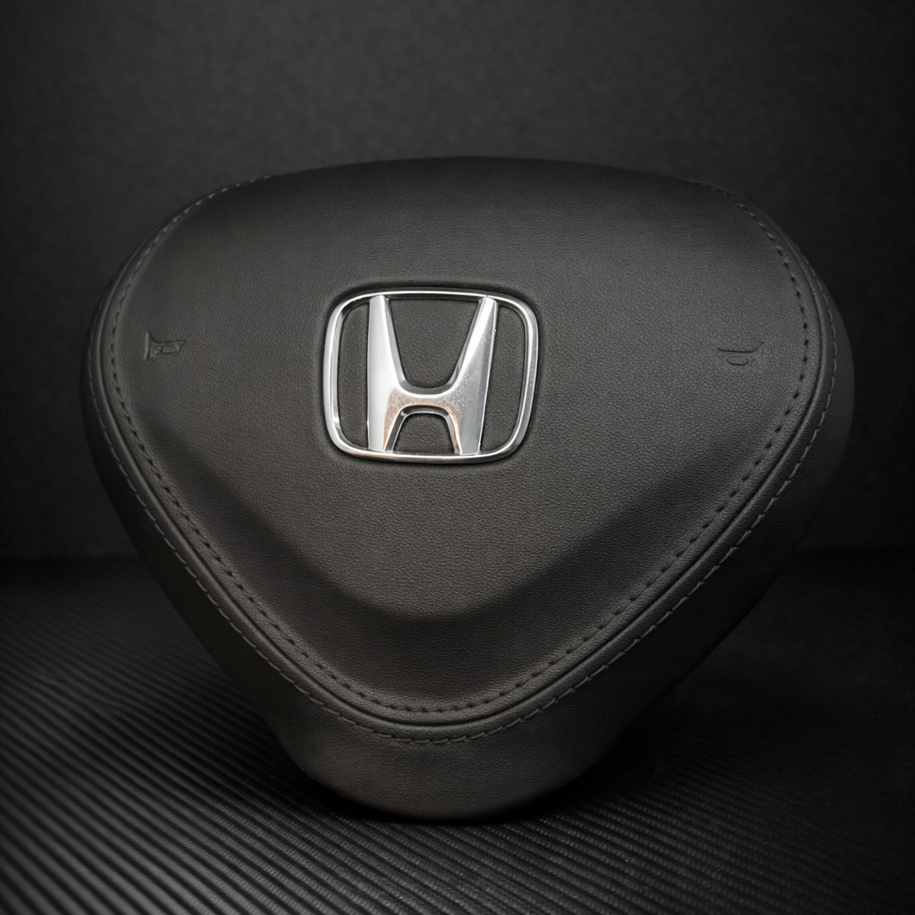 Black car headrest with Honda logo on a dark background